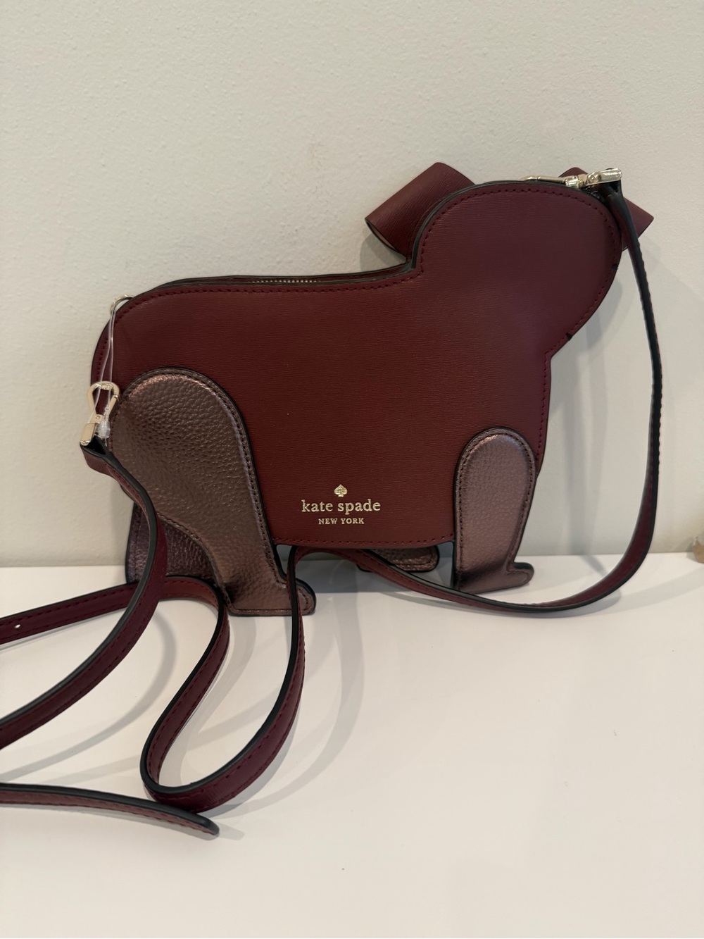 kate spade Burgundy and Brown Dog Crossbody Bag with Floral Face - Picture 3 of 3